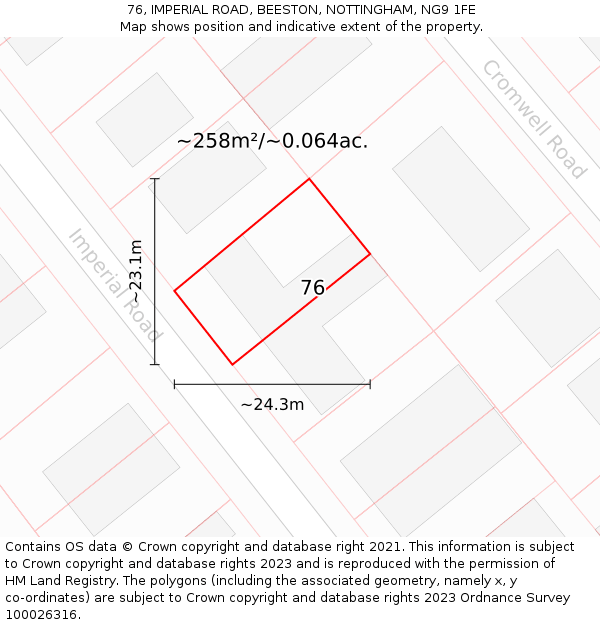 76, IMPERIAL ROAD, BEESTON, NOTTINGHAM, NG9 1FE: Plot and title map