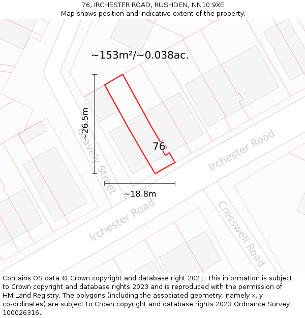 76, IRCHESTER ROAD, RUSHDEN, NN10 9XE: Plot and title map