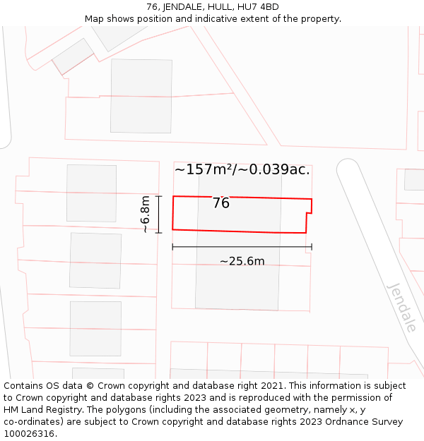 76, JENDALE, HULL, HU7 4BD: Plot and title map