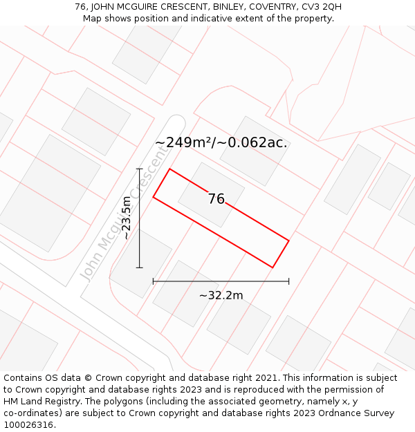 76, JOHN MCGUIRE CRESCENT, BINLEY, COVENTRY, CV3 2QH: Plot and title map