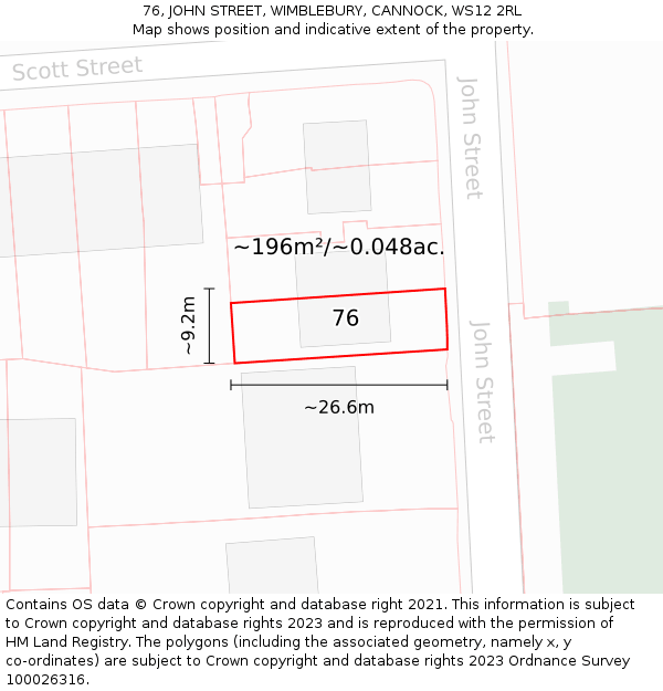 76, JOHN STREET, WIMBLEBURY, CANNOCK, WS12 2RL: Plot and title map