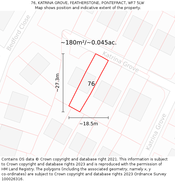 76, KATRINA GROVE, FEATHERSTONE, PONTEFRACT, WF7 5LW: Plot and title map