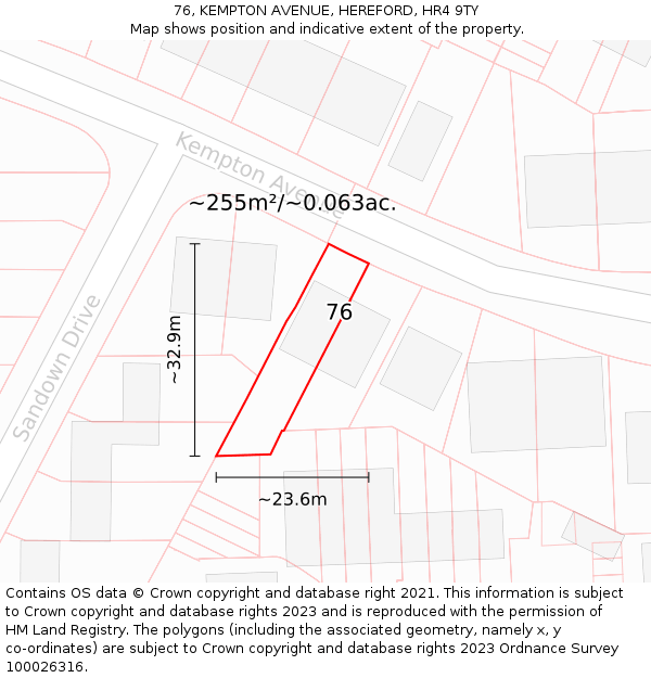 76, KEMPTON AVENUE, HEREFORD, HR4 9TY: Plot and title map
