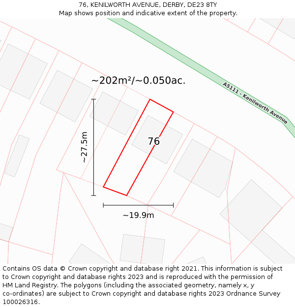 76, KENILWORTH AVENUE, DERBY, DE23 8TY: Plot and title map