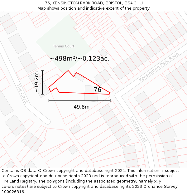76, KENSINGTON PARK ROAD, BRISTOL, BS4 3HU: Plot and title map