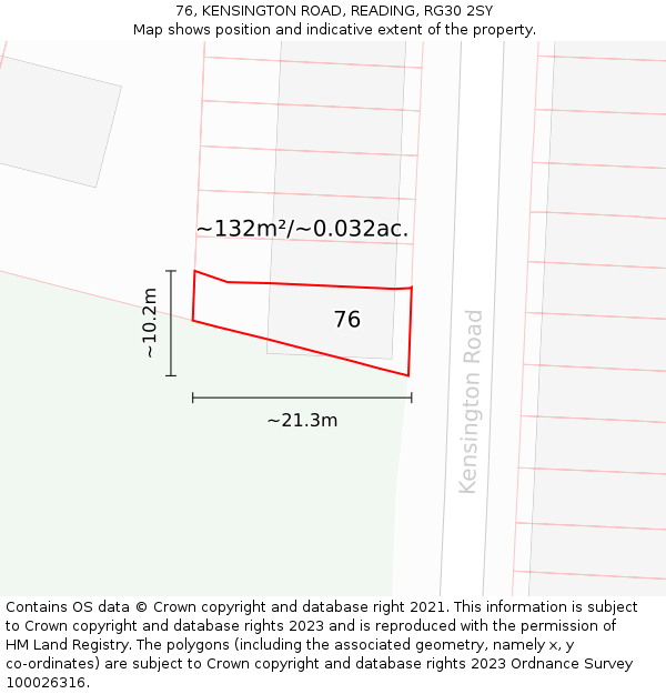 76, KENSINGTON ROAD, READING, RG30 2SY: Plot and title map