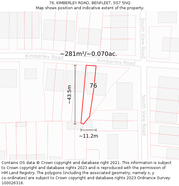 76, KIMBERLEY ROAD, BENFLEET, SS7 5NQ: Plot and title map
