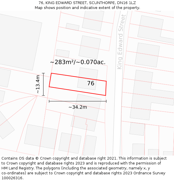 76, KING EDWARD STREET, SCUNTHORPE, DN16 1LZ: Plot and title map
