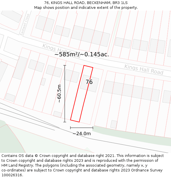 76, KINGS HALL ROAD, BECKENHAM, BR3 1LS: Plot and title map