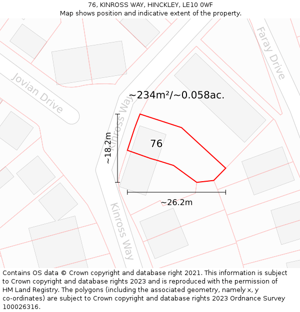 76, KINROSS WAY, HINCKLEY, LE10 0WF: Plot and title map
