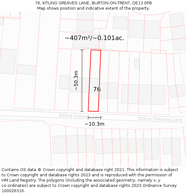 76, KITLING GREAVES LANE, BURTON-ON-TRENT, DE13 0PB: Plot and title map