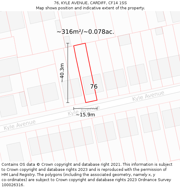 76, KYLE AVENUE, CARDIFF, CF14 1SS: Plot and title map