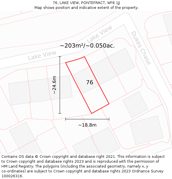 76, LAKE VIEW, PONTEFRACT, WF8 1JJ: Plot and title map
