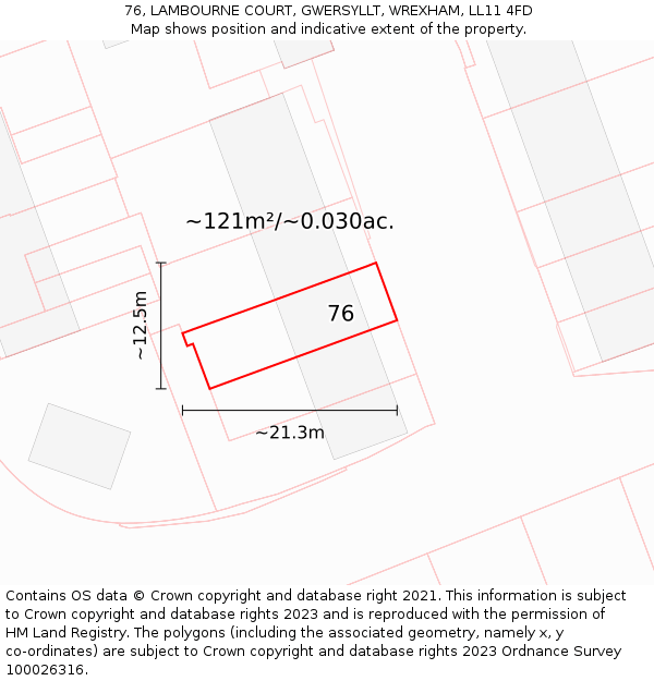 76, LAMBOURNE COURT, GWERSYLLT, WREXHAM, LL11 4FD: Plot and title map