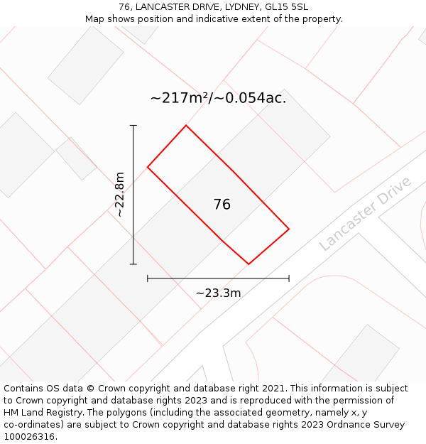 76, LANCASTER DRIVE, LYDNEY, GL15 5SL: Plot and title map