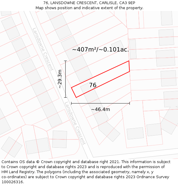 76, LANSDOWNE CRESCENT, CARLISLE, CA3 9EP: Plot and title map