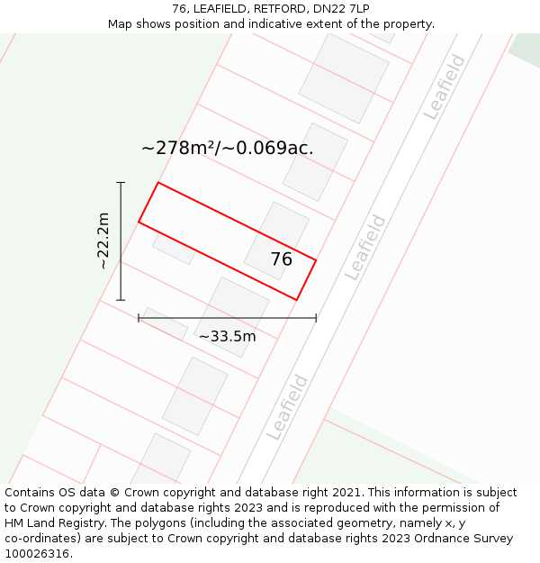76, LEAFIELD, RETFORD, DN22 7LP: Plot and title map