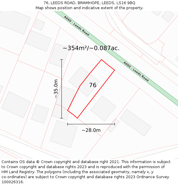 76, LEEDS ROAD, BRAMHOPE, LEEDS, LS16 9BQ: Plot and title map