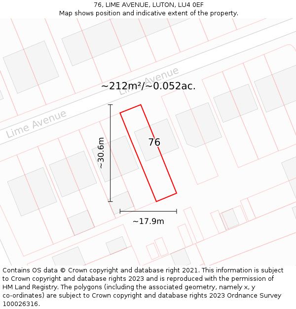 76, LIME AVENUE, LUTON, LU4 0EF: Plot and title map