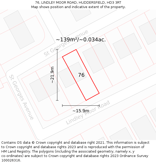 76, LINDLEY MOOR ROAD, HUDDERSFIELD, HD3 3RT: Plot and title map