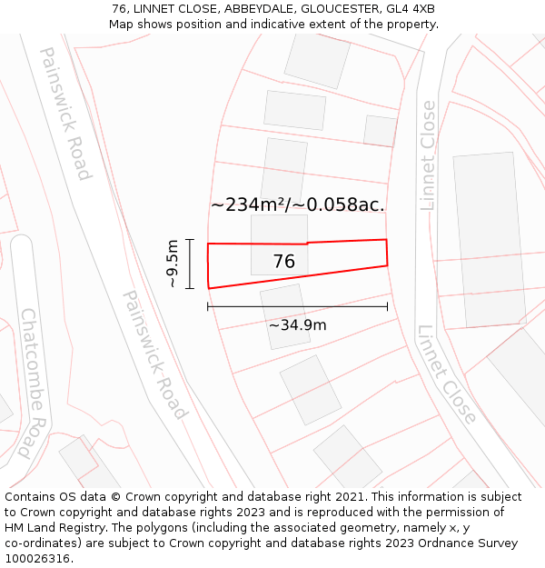 76, LINNET CLOSE, ABBEYDALE, GLOUCESTER, GL4 4XB: Plot and title map