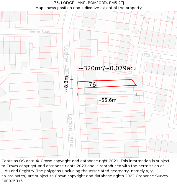 76, LODGE LANE, ROMFORD, RM5 2EJ: Plot and title map