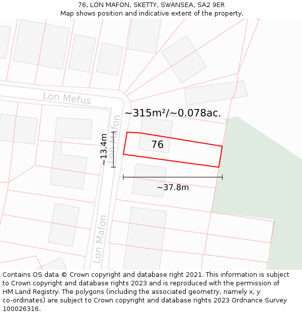 76, LON MAFON, SKETTY, SWANSEA, SA2 9ER: Plot and title map