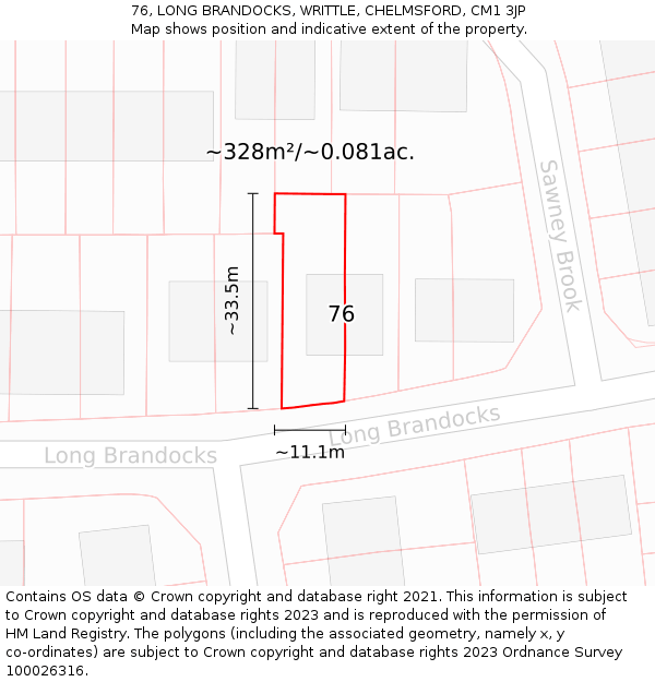 76, LONG BRANDOCKS, WRITTLE, CHELMSFORD, CM1 3JP: Plot and title map