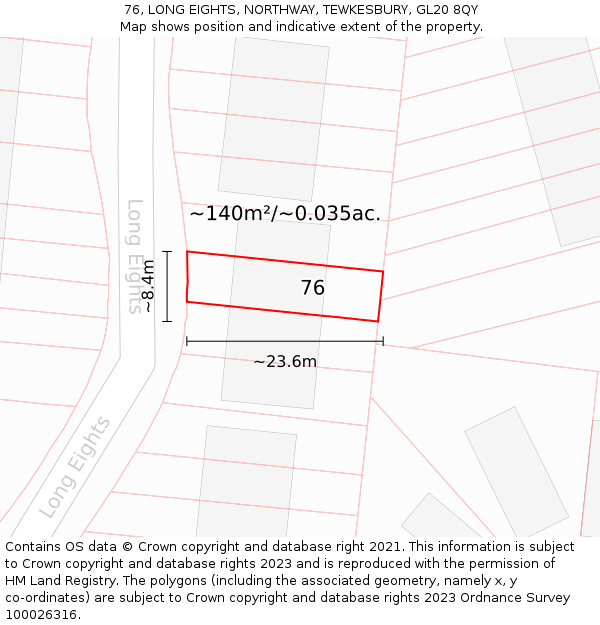 76, LONG EIGHTS, NORTHWAY, TEWKESBURY, GL20 8QY: Plot and title map