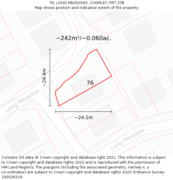 76, LONG MEADOWS, CHORLEY, PR7 2YB: Plot and title map