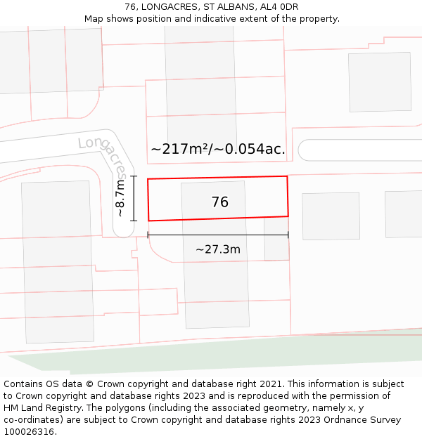 76, LONGACRES, ST ALBANS, AL4 0DR: Plot and title map