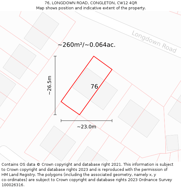 76, LONGDOWN ROAD, CONGLETON, CW12 4QR: Plot and title map