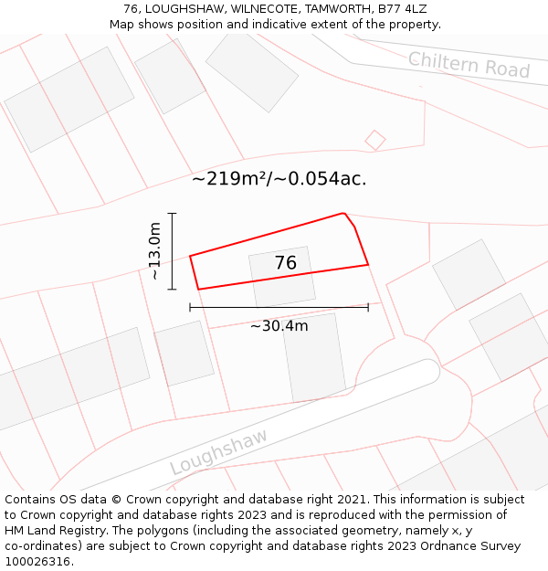 76, LOUGHSHAW, WILNECOTE, TAMWORTH, B77 4LZ: Plot and title map