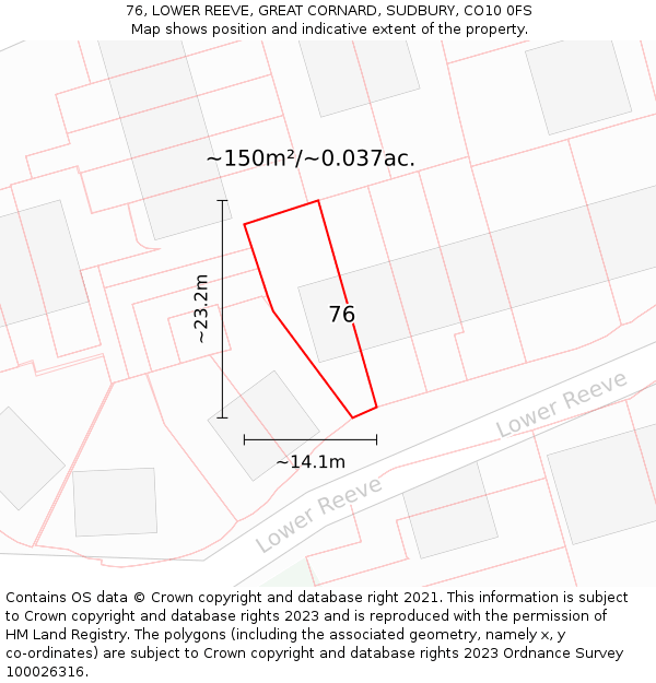 76, LOWER REEVE, GREAT CORNARD, SUDBURY, CO10 0FS: Plot and title map