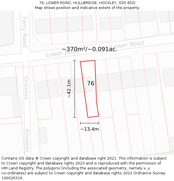 76, LOWER ROAD, HULLBRIDGE, HOCKLEY, SS5 6DD: Plot and title map