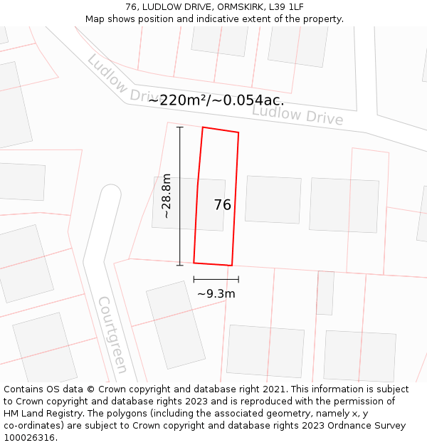 76, LUDLOW DRIVE, ORMSKIRK, L39 1LF: Plot and title map