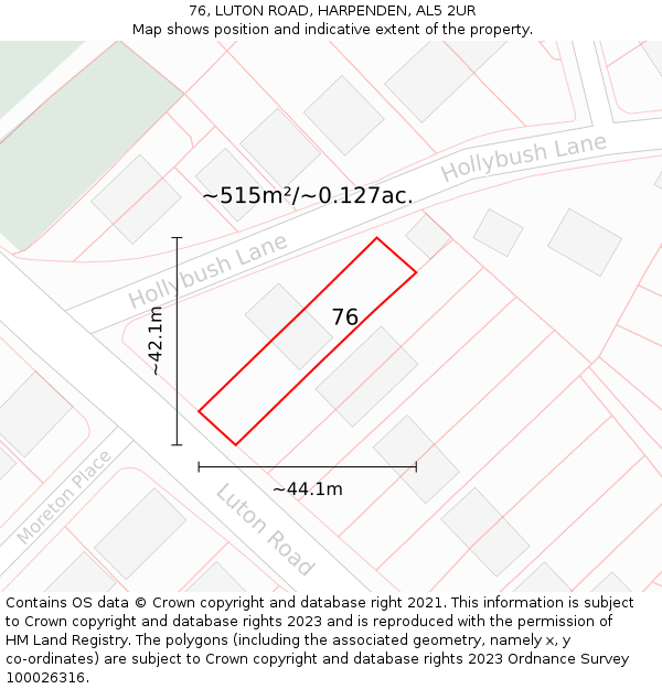 76, LUTON ROAD, HARPENDEN, AL5 2UR: Plot and title map
