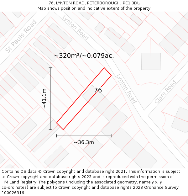 76, LYNTON ROAD, PETERBOROUGH, PE1 3DU: Plot and title map