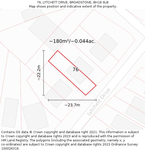 76, LYTCHETT DRIVE, BROADSTONE, BH18 9LB: Plot and title map