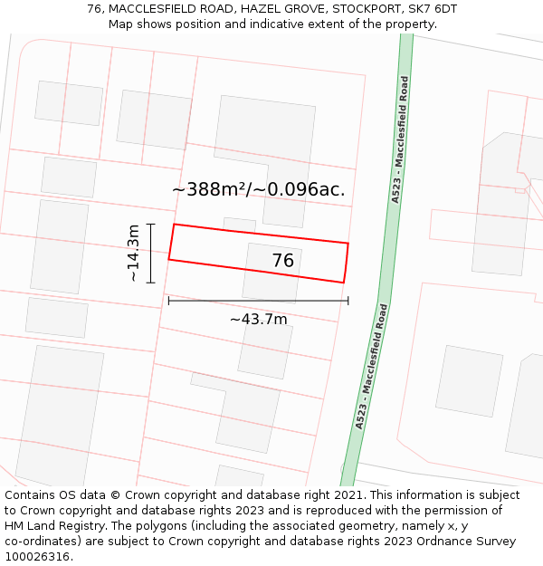 76, MACCLESFIELD ROAD, HAZEL GROVE, STOCKPORT, SK7 6DT: Plot and title map