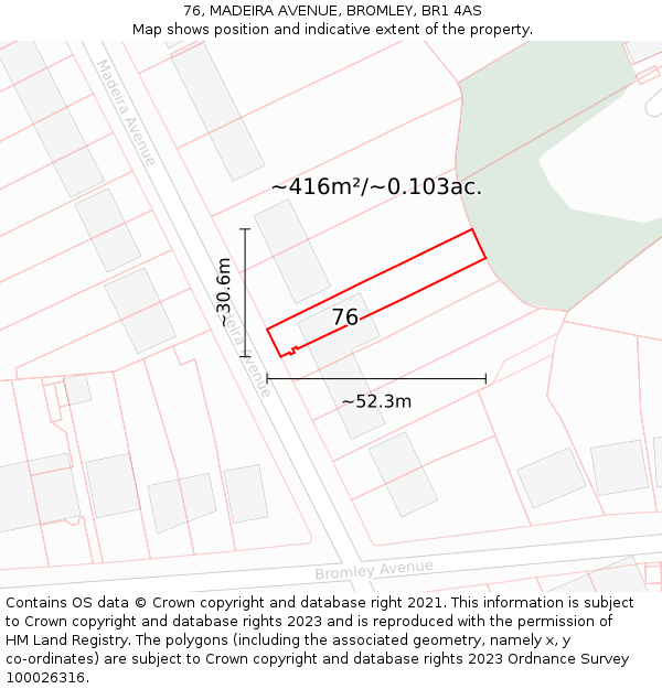 76, MADEIRA AVENUE, BROMLEY, BR1 4AS: Plot and title map