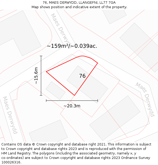 76, MAES DERWYDD, LLANGEFNI, LL77 7GA: Plot and title map