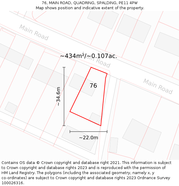 76, MAIN ROAD, QUADRING, SPALDING, PE11 4PW: Plot and title map