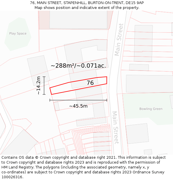 76, MAIN STREET, STAPENHILL, BURTON-ON-TRENT, DE15 9AP: Plot and title map