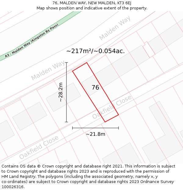 76, MALDEN WAY, NEW MALDEN, KT3 6EJ: Plot and title map