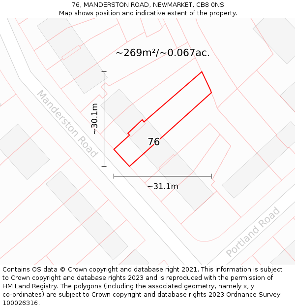 76, MANDERSTON ROAD, NEWMARKET, CB8 0NS: Plot and title map