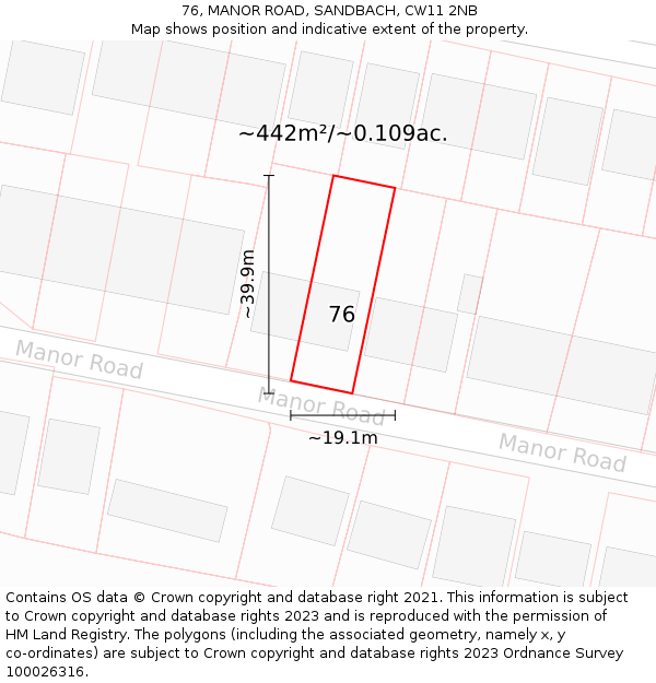 76, MANOR ROAD, SANDBACH, CW11 2NB: Plot and title map