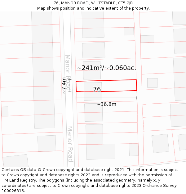 76, MANOR ROAD, WHITSTABLE, CT5 2JR: Plot and title map