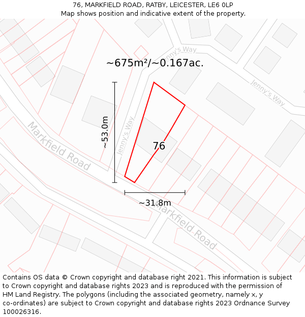 76, MARKFIELD ROAD, RATBY, LEICESTER, LE6 0LP: Plot and title map