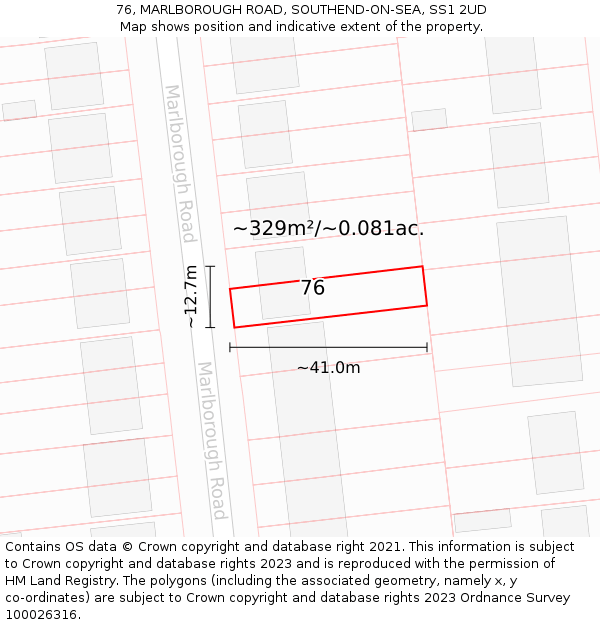 76, MARLBOROUGH ROAD, SOUTHEND-ON-SEA, SS1 2UD: Plot and title map